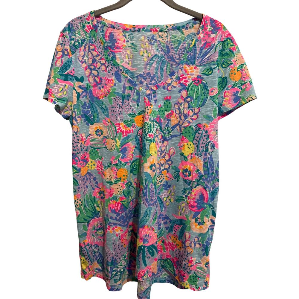 Lilly Pulitzer Etta Me And My Zesty Tropical Short Sleeve Top Cactus Neon Size M
